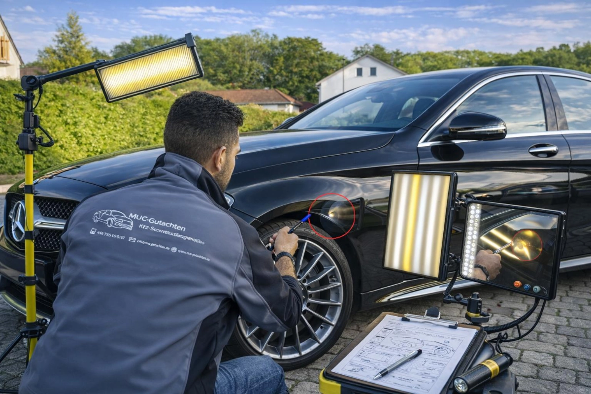 KFZ Gutachter München bei der Begutachtung